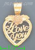 14K Gold I Love You Heart w/Rose 3Color Dia-Cut Charm Pendant - Click Image to Close