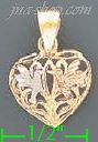 14K Gold Heart w/Hummingbirds 3Color Dia-Cut Charm Pendant - Click Image to Close