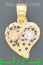 14K Gold Heart w/Flowers 3Color Dia-Cut Charm Pendant - Click Image to Close