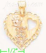 14K Gold 15 Años Heart w/Flower 3Color Dia-Cut Charm Pendant - Click Image to Close