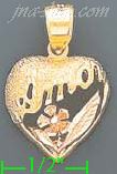 14K Gold Amor Heart w/Flower 3Color Dia-Cut Charm Pendant - Click Image to Close