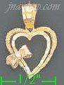 14K Gold Heart w/Bow 3Color Dia-Cut Charm Pendant - Click Image to Close