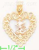 14K Gold 15 Años Heart 3Color Dia-Cut Charm Pendant - Click Image to Close