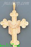 14K Gold Cross w/Shroud 3Color Dia-Cut Charm Pendant - Click Image to Close