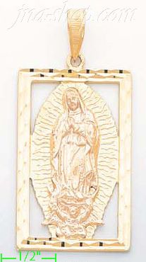 14K Gold Virgin of Guadalupe 3Color Dia-Cut Charm Pendant - Click Image to Close