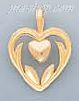 14K Gold Heart w/Smaller Heart 3Color Dia-Cut Charm Pendant - Click Image to Close