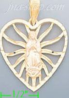 14K Gold Heart w/Virgin of Guadalupe 3Color Dia-Cut Charm Pendan - Click Image to Close