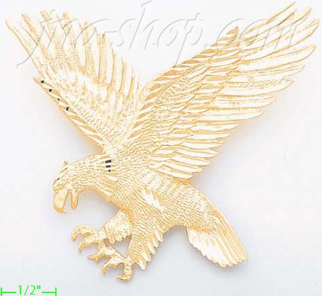 14K Gold Big Striking Eagle Dia-Cut Charm Pendant - Click Image to Close