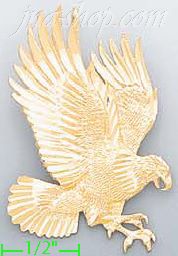 14K Gold Striking Eagle Dia-Cut Charm Pendant - Click Image to Close