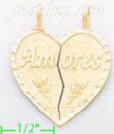 14K Gold Amores 2-piece Split Heart Dia-Cut Charm Pendant - Click Image to Close