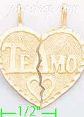 14K Gold Te Amo 2-piece Split Heart Dia-Cut Charm Pendant - Click Image to Close