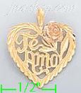 14K Gold Te Amo Heart w/Rose Dia-Cut Charm Pendant - Click Image to Close