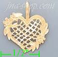 14K Gold Heart w/Flowers Dia-Cut Charm Pendant - Click Image to Close