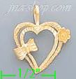 14K Gold Heart w/Bow & Flower Dia-Cut Charm Pendant - Click Image to Close