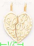 14K Gold I Love You 2-piece Split Heart Dia-Cut Charm Pendant - Click Image to Close