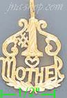 14K Gold #1 Mother w/Heart Dia-Cut Charm Pendant - Click Image to Close