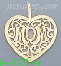 14K Gold Mom Filigree Heart Dia-Cut Charm Pendant - Click Image to Close