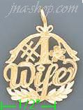 14K Gold #1 Wife w/Flower Dia-Cut Charm Pendant - Click Image to Close