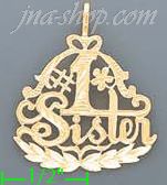 14K Gold #1 Sister w/Flower Dia-Cut Charm Pendant - Click Image to Close