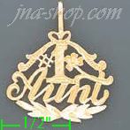 14K Gold #1 Aunt w/Flower Dia-Cut Charm Pendant - Click Image to Close