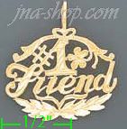 14K Gold #1 Friend w/Flower Dia-Cut Charm Pendant - Click Image to Close