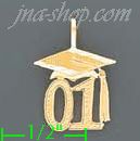 14K Gold 01 Graduation Cap Dia-Cut Charm Pendant - Click Image to Close