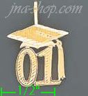 14K Gold 01 Graduation Cap Dia-Cut Charm Pendant - Click Image to Close