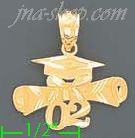 14K Gold 02 Graduation Cap w/Diploma Dia-Cut Charm Pendant - Click Image to Close