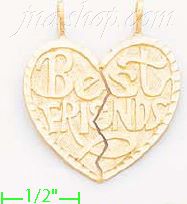 14K Gold Best Friends 2-piece Split Heart Dia-Cut Charm Pendant - Click Image to Close