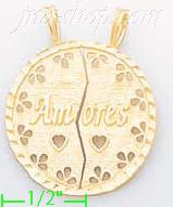 14K Gold Amores 2-piece Split Round Dia-Cut Charm Pendant - Click Image to Close