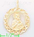 14K Gold Madonna & Child Round Frame Dia-Cut Charm Pendant - Click Image to Close