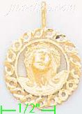 14K Gold Jesus Christ Round Frame Dia-Cut Charm Pendant - Click Image to Close