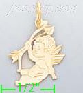 14K Gold Cupid w/Arrow & Bow Dia-Cut Charm Pendant - Click Image to Close