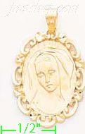 14K Gold Virgin Fancy Oval Frame Dia-Cut Charm Pendant - Click Image to Close