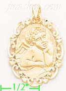 14K Gold Angel Fancy Oval Frame Dia-Cut Charm Pendant - Click Image to Close