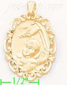 14K Gold Child Baptism Fancy Oval Frame Dia-Cut Charm Pendant - Click Image to Close