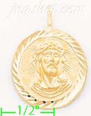 14K Gold Jesus Christ Face Dia-Cut Charm Pendant - Click Image to Close