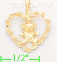 14K Gold Teddy Plush Bear in Rope Heart Dia-Cut Charm Pendant - Click Image to Close