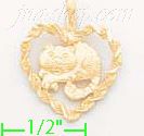 14K Gold Cat in Rope Heart Dia-Cut Charm Pendant - Click Image to Close