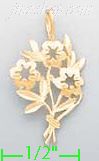 14K Gold Flowers Bouquet Dia-Cut Charm Pendant - Click Image to Close