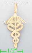 14K Gold Caduceus Medical Profession Symbol Dia-Cut Charm Pendan - Click Image to Close