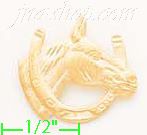 14K Gold Horse Head Horseshoe Dia-Cut Charm Pendant - Click Image to Close