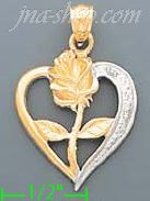 14K Gold 2Tone Rose in Heart 2Tone Charm Pendant - Click Image to Close