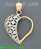 14K Gold Heart 2Tone Charm Pendant - Click Image to Close