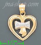 14K Gold Heart w/Bow 2Tone Charm Pendant - Click Image to Close