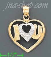 14K Gold I Love 'Heart' U 2Tone Charm Pendant - Click Image to Close