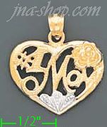 14K Gold #1 Mom Heart w/Rose 2Tone Charm Pendant - Click Image to Close