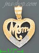 14K Gold Mom Heart 2Tone Charm Pendant - Click Image to Close