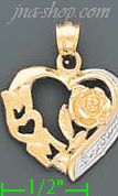 14K Gold Mom Heart w/Rose 2Tone Charm Pendant - Click Image to Close