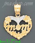 14K Gold Mom Heart w/Flowers 2Tone Charm Pendant - Click Image to Close